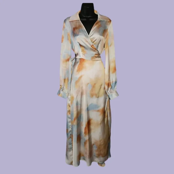 Shein | Silky Tie-Dye Wrap Dress - Picture 3 of 5